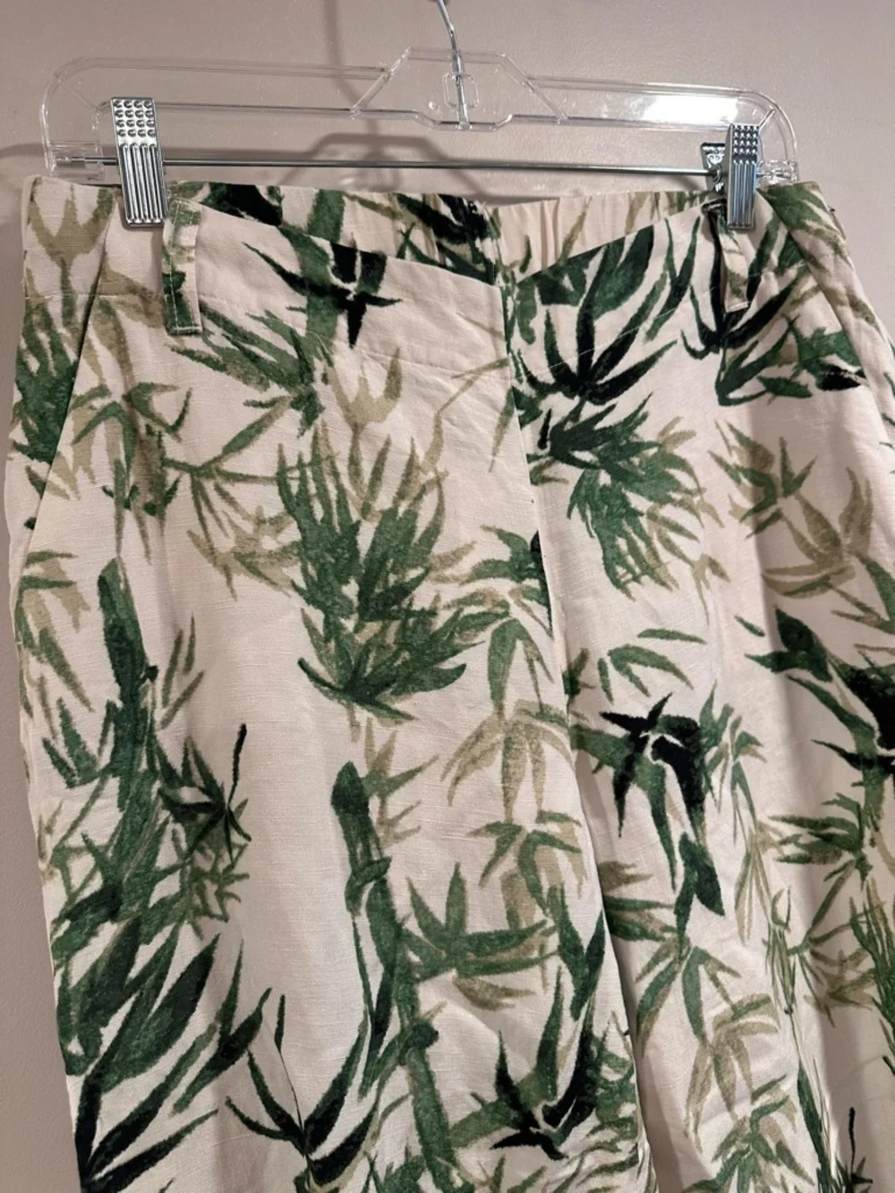 J. Jill Barley Palm Print Linen-Blend Wide Leg Crop Pants Beige GreenLeaf SP NWT - Picture 6 of 16